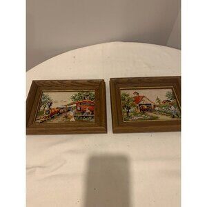 Pair Framed Hand Made Needlepoint Pictures